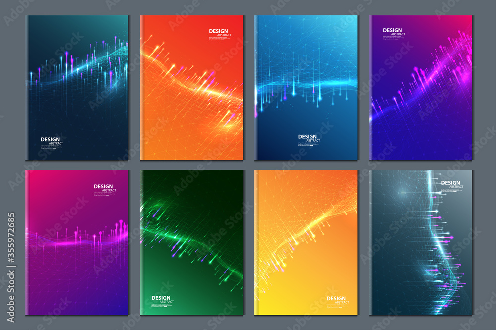 Poster Abstract technology data visualization background. network futuristic wireframe. artificial intelligence. cyber security. visual information complexity. Intricate data threads plot. brochure cover .