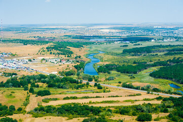 Fields and meadows. Aerial view. Landscape.