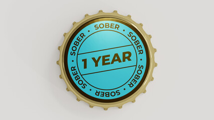 1 Year Sober. Sobriety seal on a bottle cap.