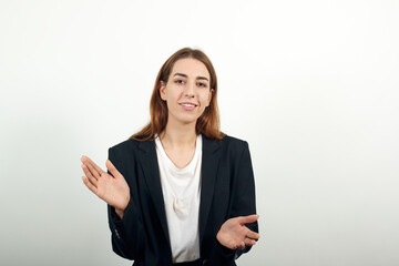 People clapping their hands during a meeting, congratulation and appreciation. Young attractive...