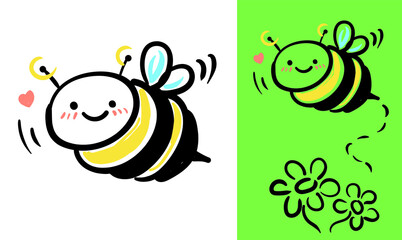 Bee cute cartoon character spring flower flying insect
