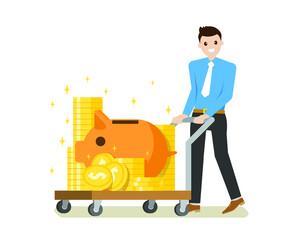 Vector flat female with money illustration, save money concept 