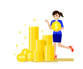 Vector flat female with money illustration, save money concept 