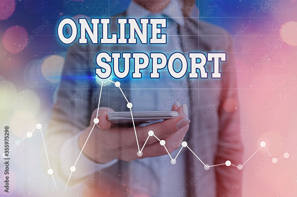 Poster text sign showing online support. business photo text range of services which helps in solving the b