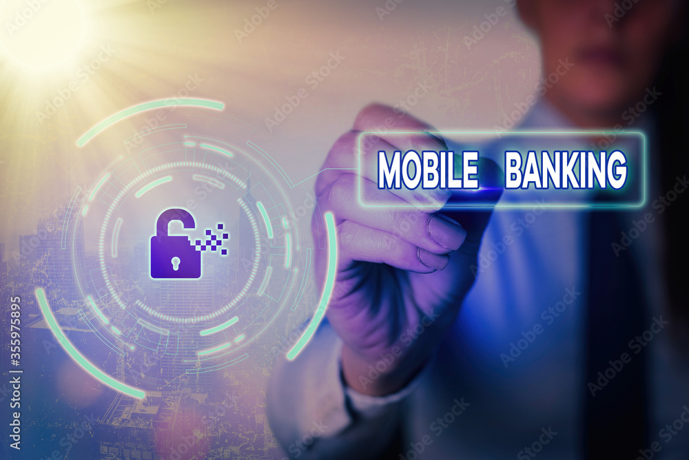 Poster conceptual hand writing showing mobile banking. concept meaning to create financial transactions wit