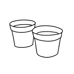 Pots for home plants isolated on a white background.Illustration with clay or peat pots on a white background. Plant for the room. Doodle style. Vector. 