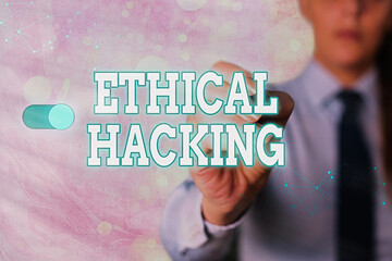Writing note showing Ethical Hacking. Business concept for a legal attempt of cracking a network...