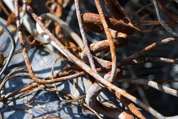 Scrap-iron material background, old and dry manufacture and metallurgy things.