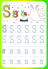 Writing practice letter -  printable worksheet for preschool / kindergarten kids to improve basic writing skills