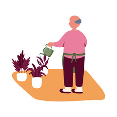 eldery man care plants in home activity free form style
