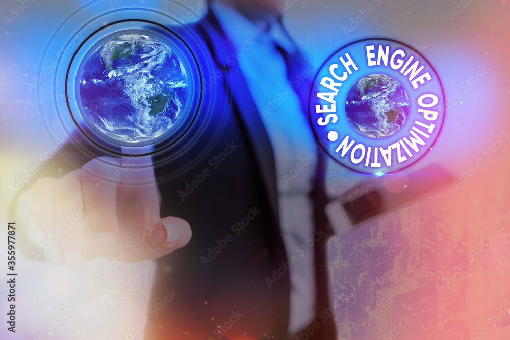Poster writing note showing search engine optimization. business concept for increase of business website t
