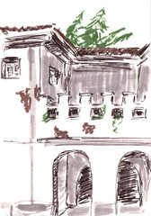 travel sketch graphic color sketch Croatia city Porec