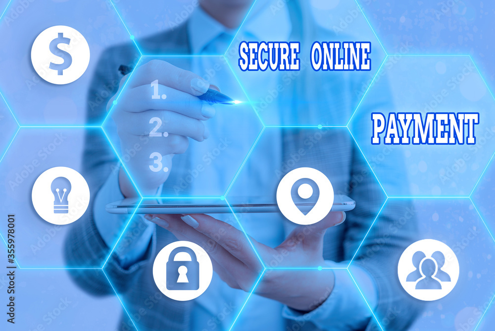 Poster writing note showing secure online payment. business concept for safe digital technology electronic 
