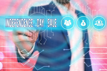 Text sign showing Independence Day Sale. Business photo showcasing Anniversary Bargain Celebration of Freedom of the Republic