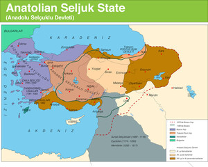 Vector illustration of Anatolian Seljuk State, Seljuk map and ancient civilizations