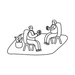 eldery couple reading books in home activity line style