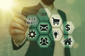 Conceptual hand writing showing Talent Wanted. Concept meaning method of identifying and extracting...
