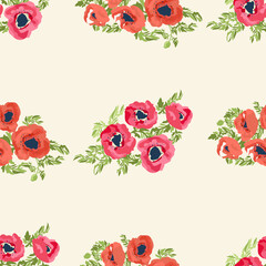 Seamless delicate pattern of poppy bouquets. Summer flowers. Floral diagonal seamless background for textile or book covers, manufacturing,