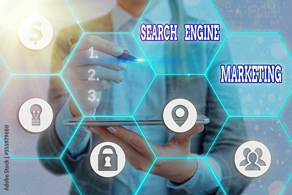 Poster writing note showing search engine marketing. business concept for online digital optimization and r
