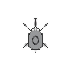 Shield with arrow and sword logo design vector
