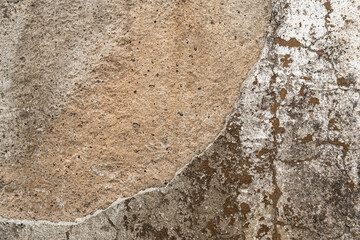 Old house wall falling apart texture background orange brown yellow white grunge space for text