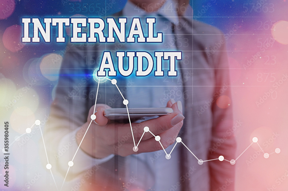 Poster text sign showing internal audit. business photo text evaluates the objective assurance to improve a