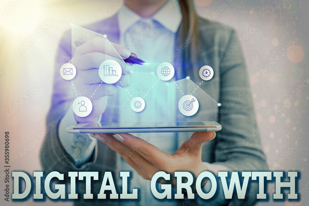 Aufkleber writing note showing digital growth. business concept for early stages of business progress developi