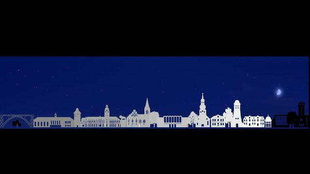 Remscheider Skyline Videobanner.
Auch als Vektor-Datei oder auch als Bild-Datei erh&auml;ltlich. Optimal f&uuml;r die Website, PowerPoint  oder als Intro, Outro im Video verwendbar.
Aufnahme:FHD  1080p, 30 FPS 