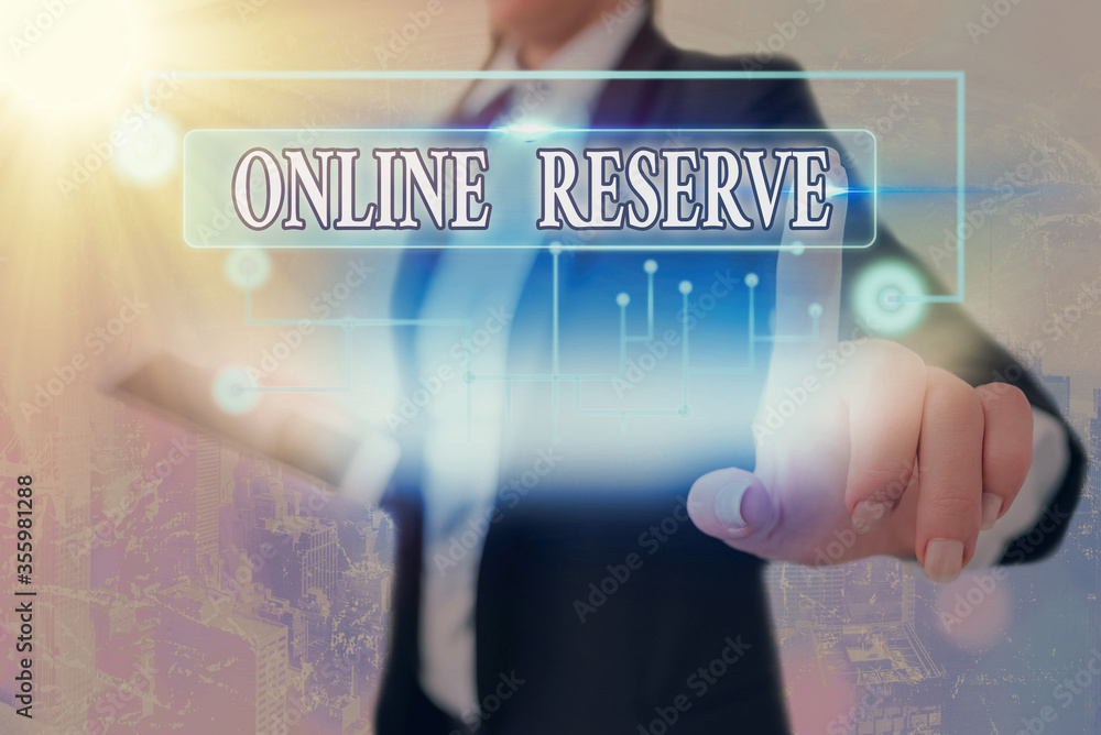Poster text sign showing online reserve. business photo text enables the customers to book by checking avai