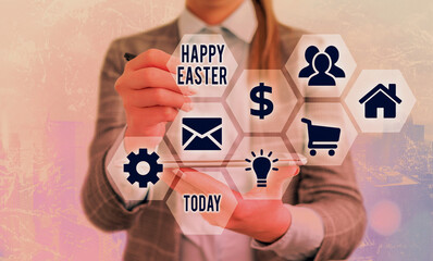 Conceptual hand writing showing Happy Easter. Concept meaning a celebration of the resurrection of...