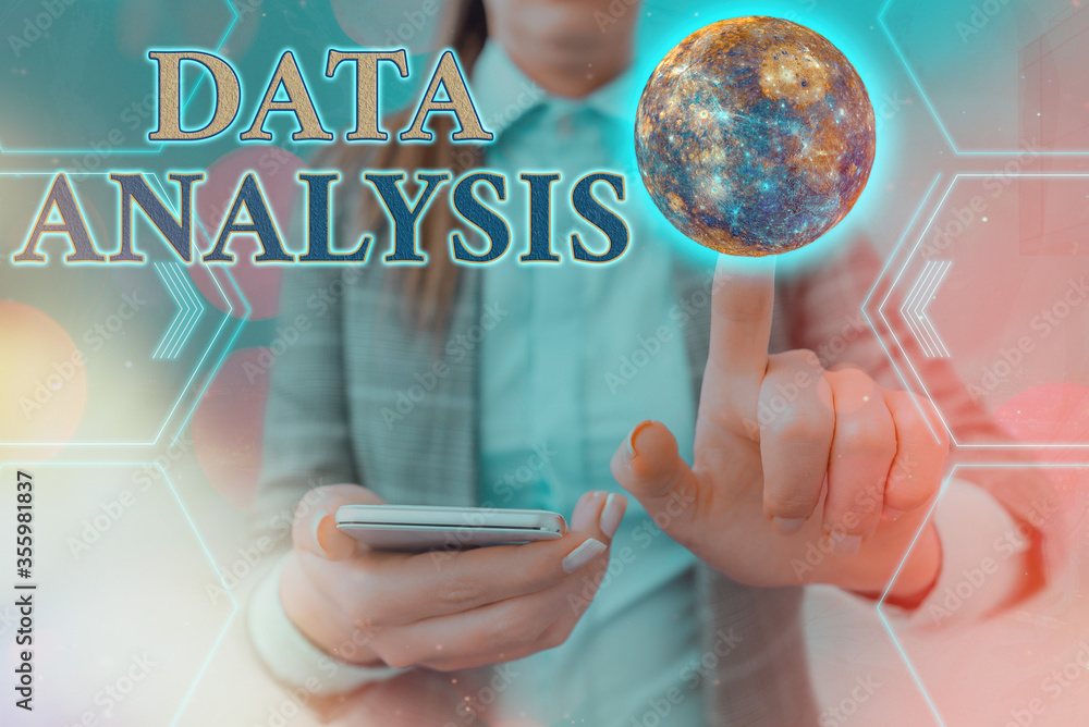 Poster handwriting text data analysis. conceptual photo business intelligence and analytics with a new star