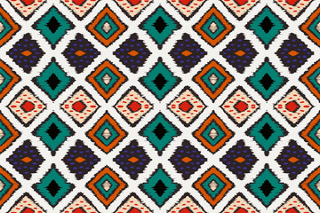 Ikat geometric folklore ornament with diamonds. Tribal ethnic vector texture. Seamless striped pattern in Aztec style. Folk embroidery. Indian, Scandinavian, Gypsy, Mexican, African rug.