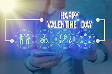 Word writing text Happy Valentine Day. Business photo showcasing a special day for lovers to express their affection to themselves