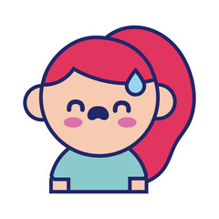 girl with fever sick for covid19 kawaii line style