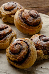 buns made from banana dough with chocolate and cinnamon. Delicious