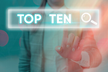 Word writing text Top Ten. Business photo showcasing items that are listed as the most popular and...