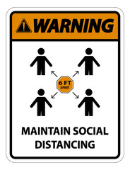 Warning Maintain social distancing, stay 6ft apart sign,coronavirus COVID-19 Sign Isolate On White Background,Vector Illustration EPS.10
