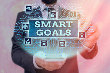 Handwriting text Smart Goals. Conceptual photo mnemonic used as a basis for setting objectives and...