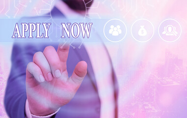Conceptual hand writing showing Apply Now. Concept meaning urging everybody to send an application...