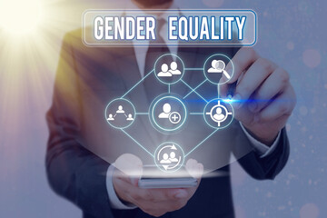 Word writing text Gender Equality. Business photo showcasing access to same privilege given to both...
