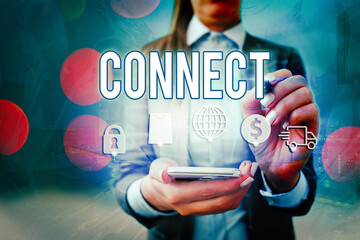 Handwriting text writing Connect. Conceptual photo to join or fasten together usually by something intervening