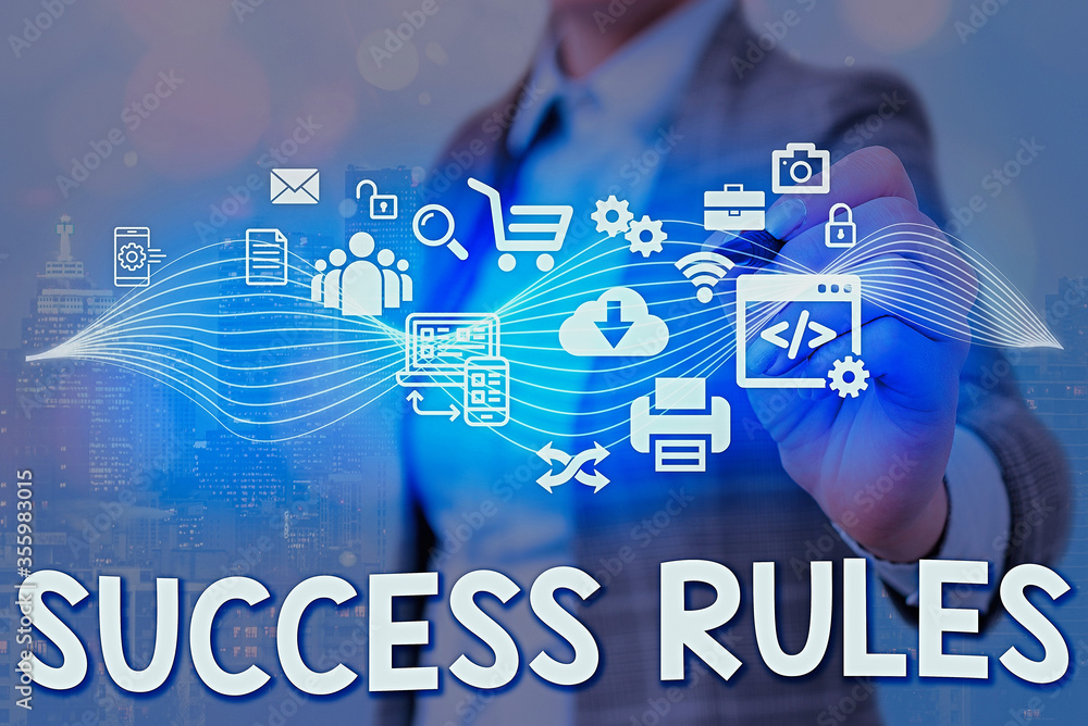 Aufkleber writing note showing success rules. business concept for established ways of setting goals making it