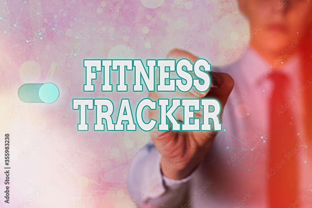 Poster writing note showing fitness tracker. business concept for a monitoring device that records any heal