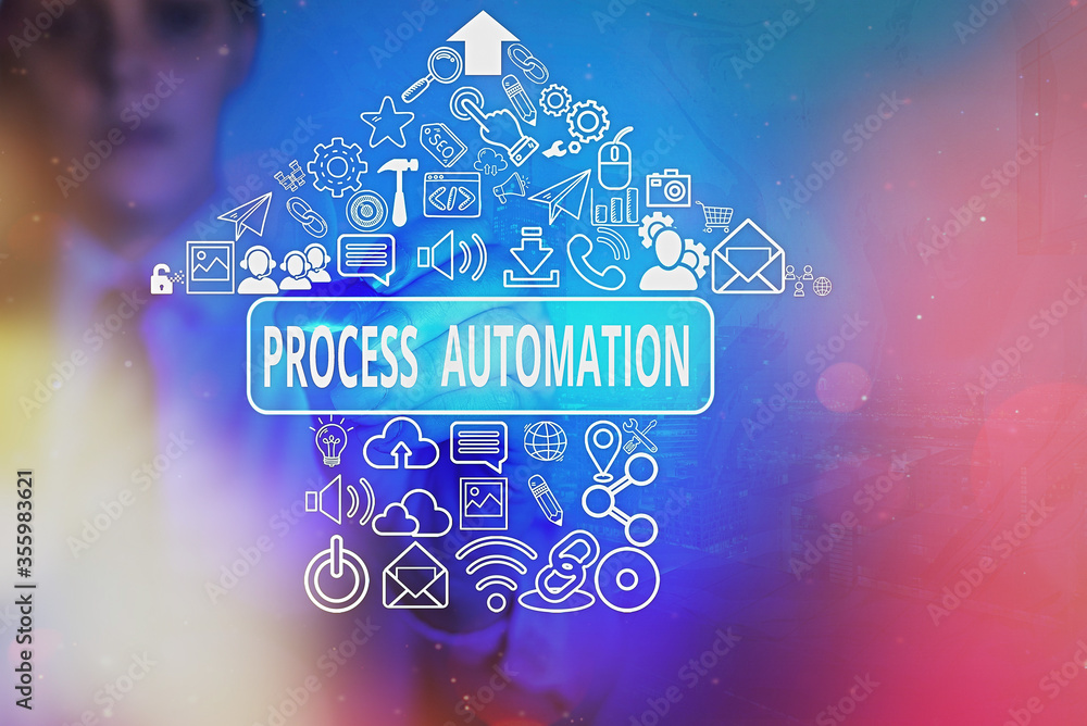 Poster writing note showing process automation. business concept for the use of technology to automate busi