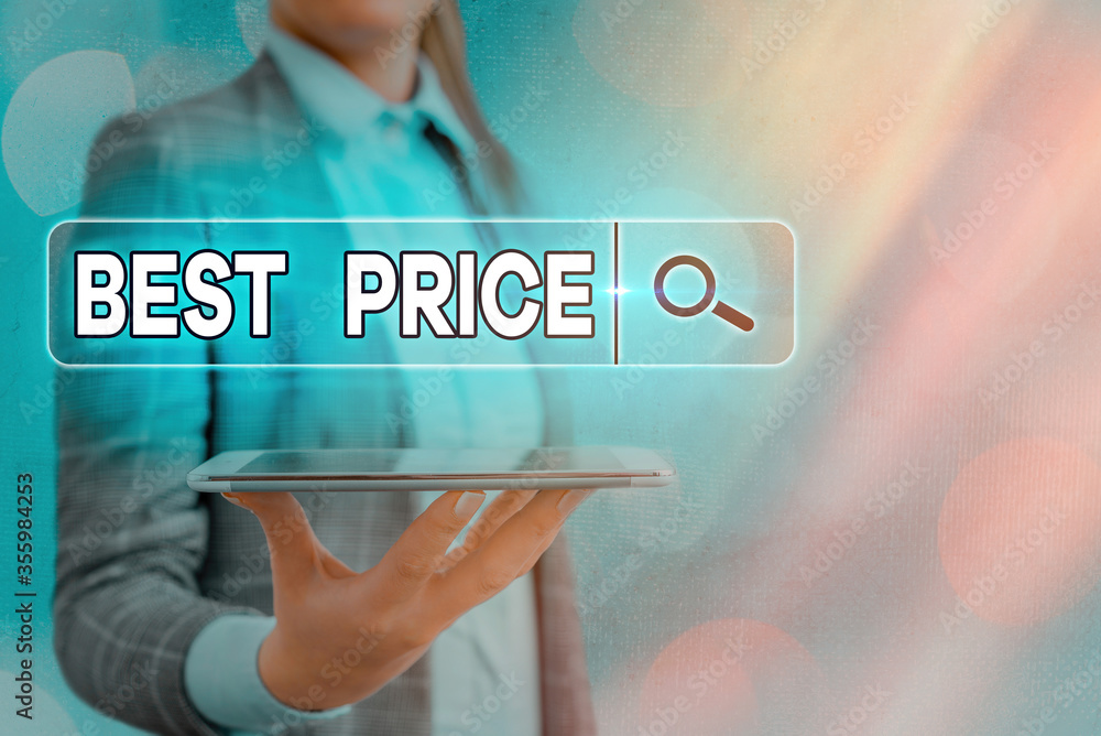 Poster text sign showing best price. business photo text the most considerate cost of a product given to th