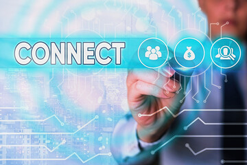 Word writing text Connect. Business photo showcasing to join or fasten together usually by...