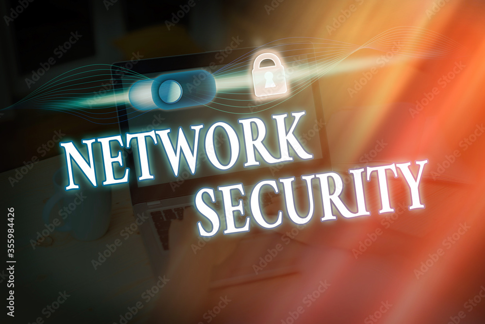 Aufkleber writing note showing network security. business concept for practice of securing a computer web from