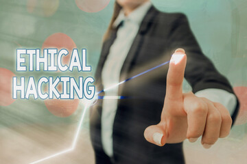 Text sign showing Ethical Hacking. Business photo text a legal attempt of cracking a network for...