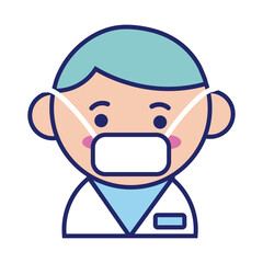 doctor wearing medical mask kawaii line style