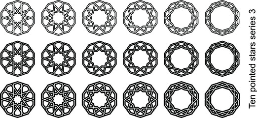 islamic geometric pattern, ten pointed stars motifs